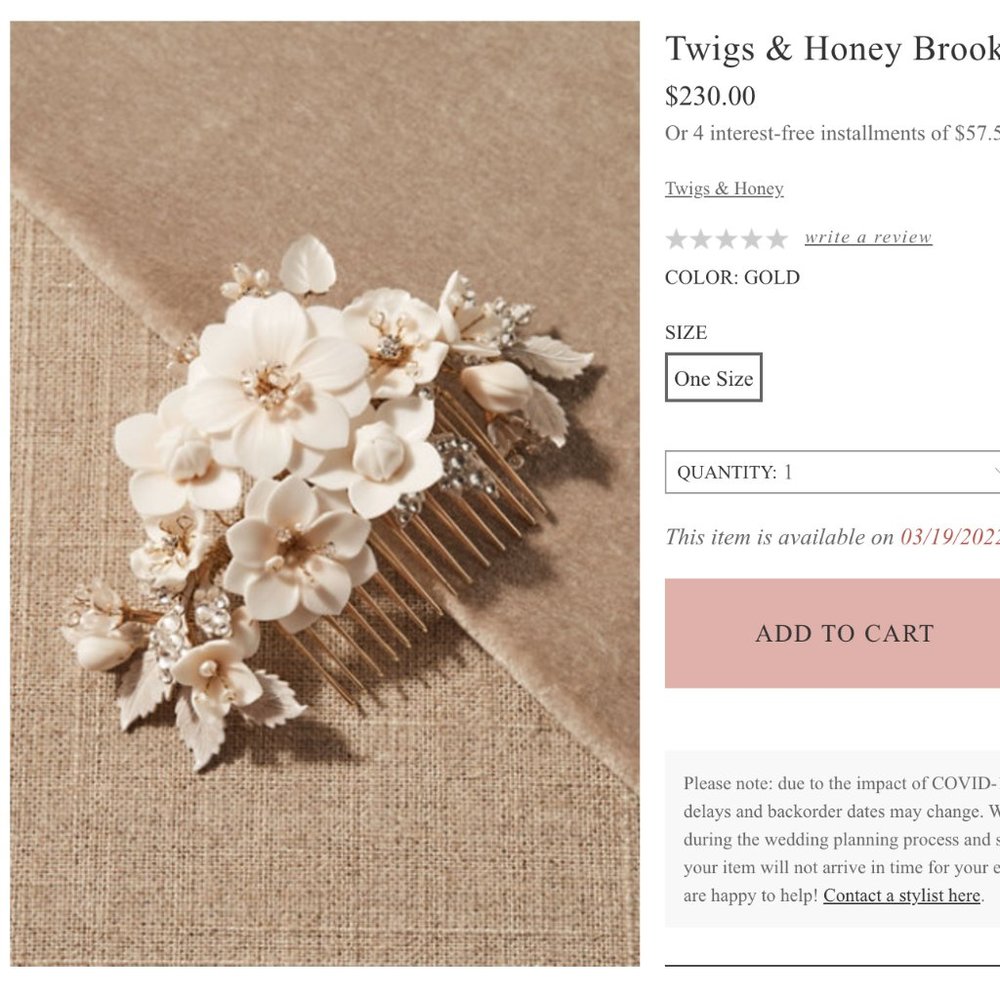 Twigs & Honey Bridal Hair Comb